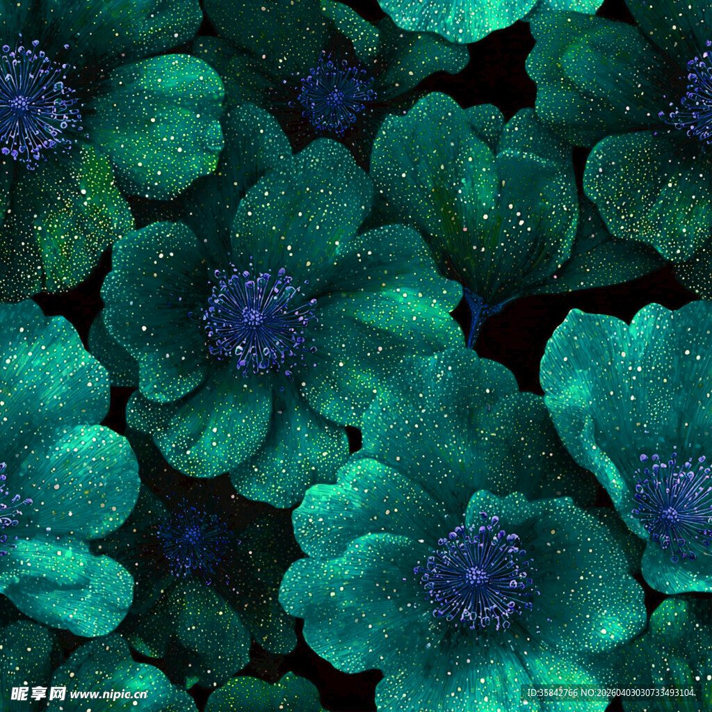 深绿繁花图案纹理背景