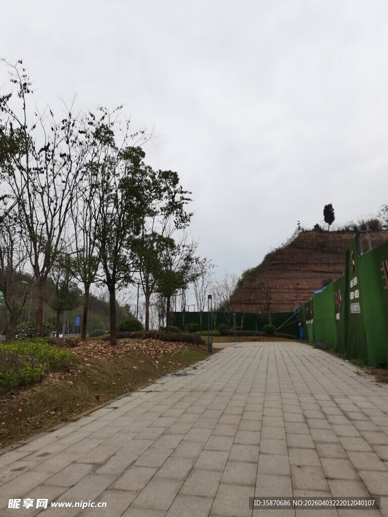 户外砖石小路与绿植景观