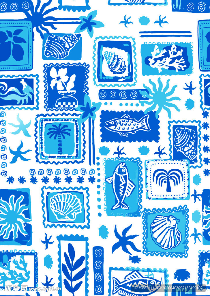 蓝白海洋风图案设计素材