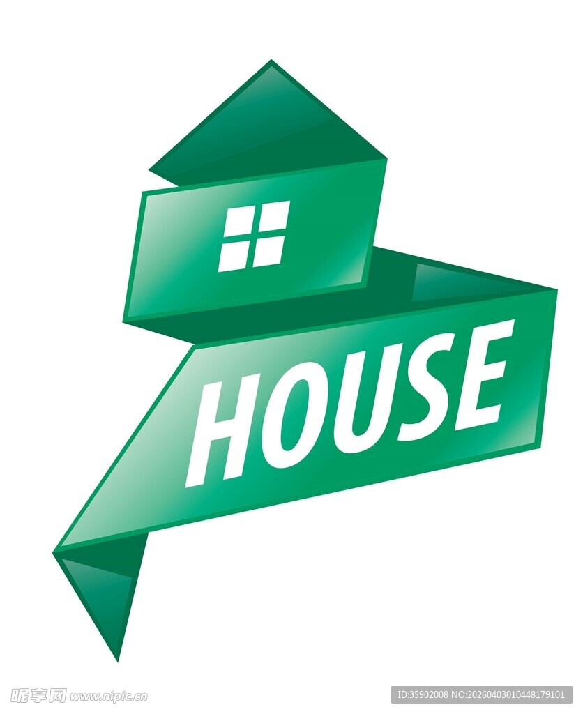 绿色折纸风房屋标志