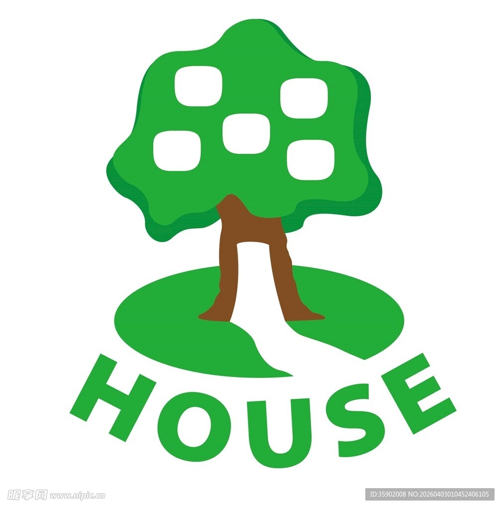 绿色树形房屋标志