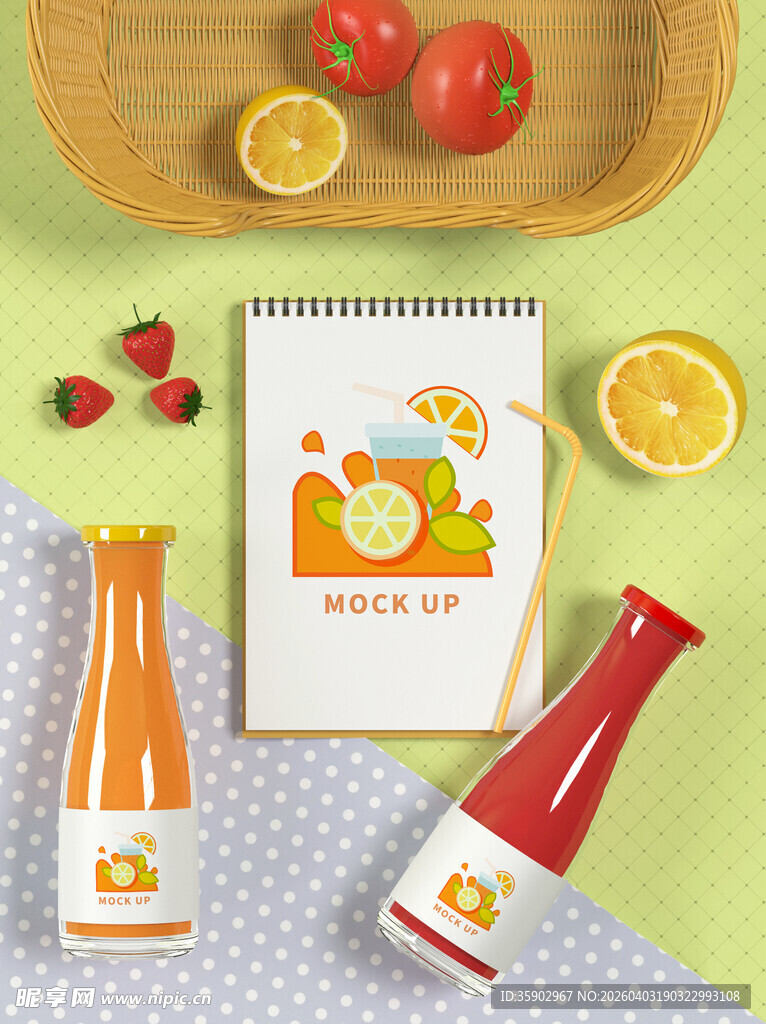 清新果汁插画与新鲜食材