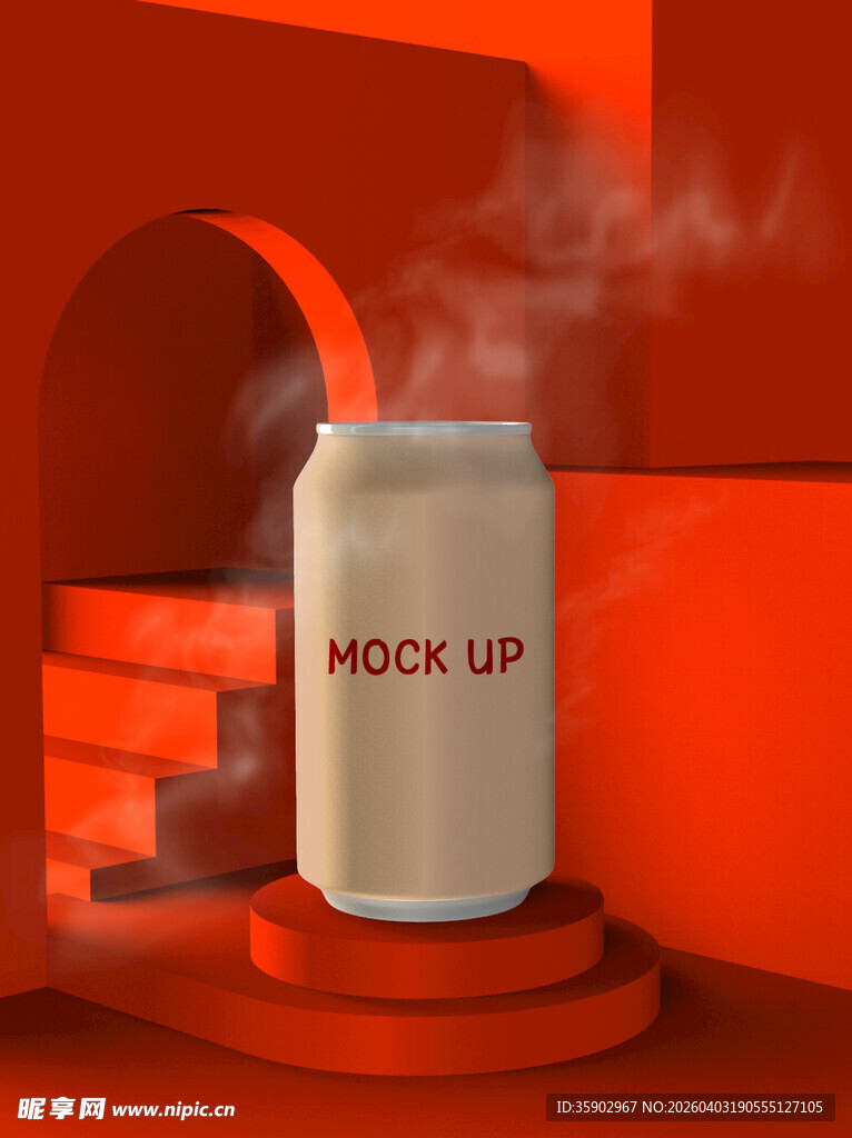 白色罐子置于红色空间中