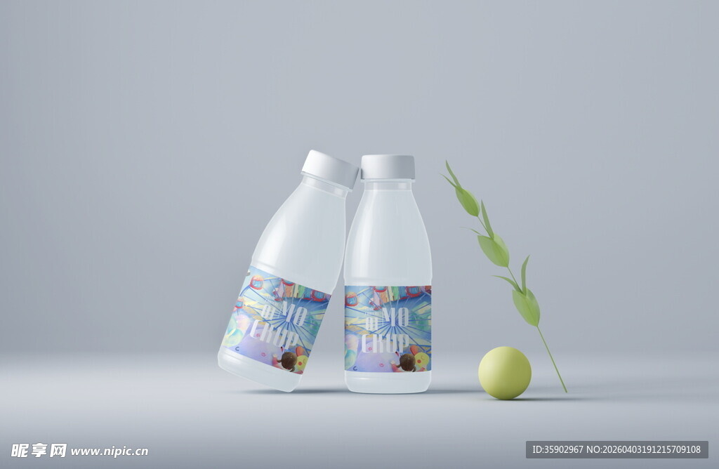 清新瓶装饮品与绿植搭配