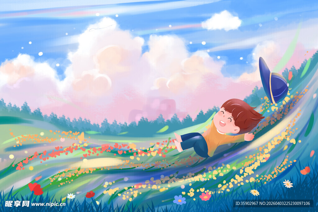 梦幻草地躺卧的温馨场景