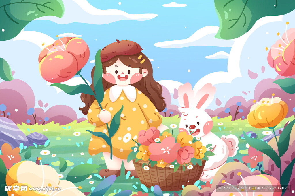 女孩与兔子的梦幻花园之旅