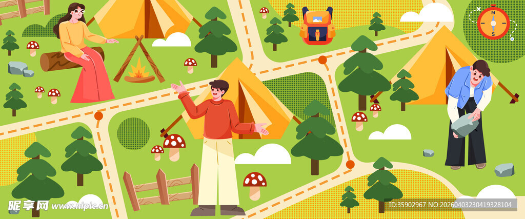 户外露营场景插画