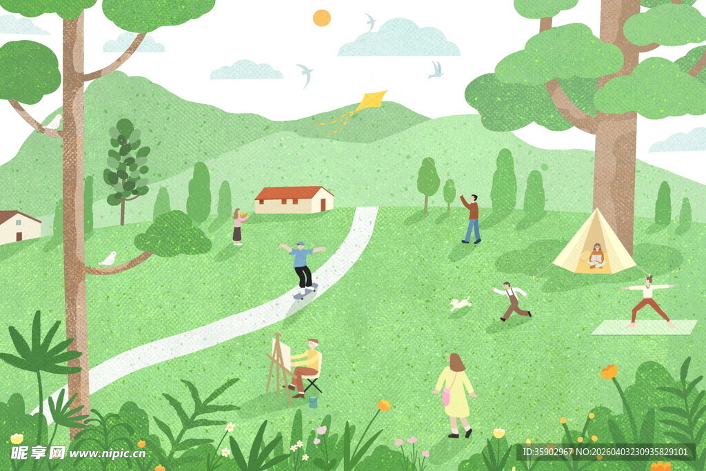 户外欢乐野餐露营场景