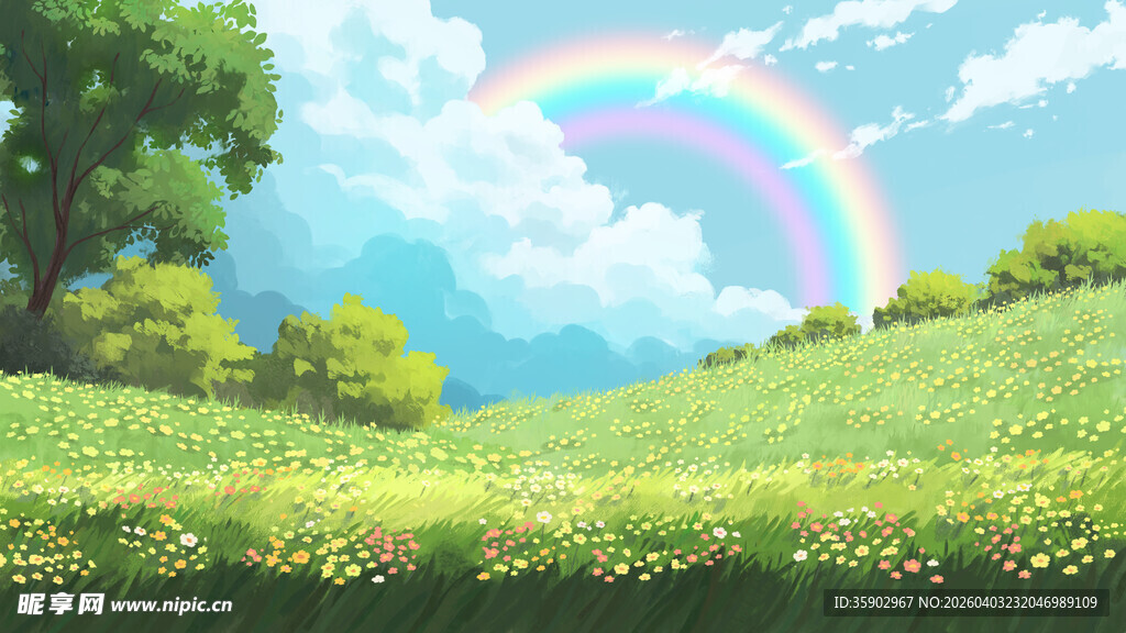 绿野上的绚丽彩虹