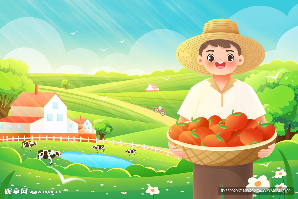 田园农夫收获满满西红柿