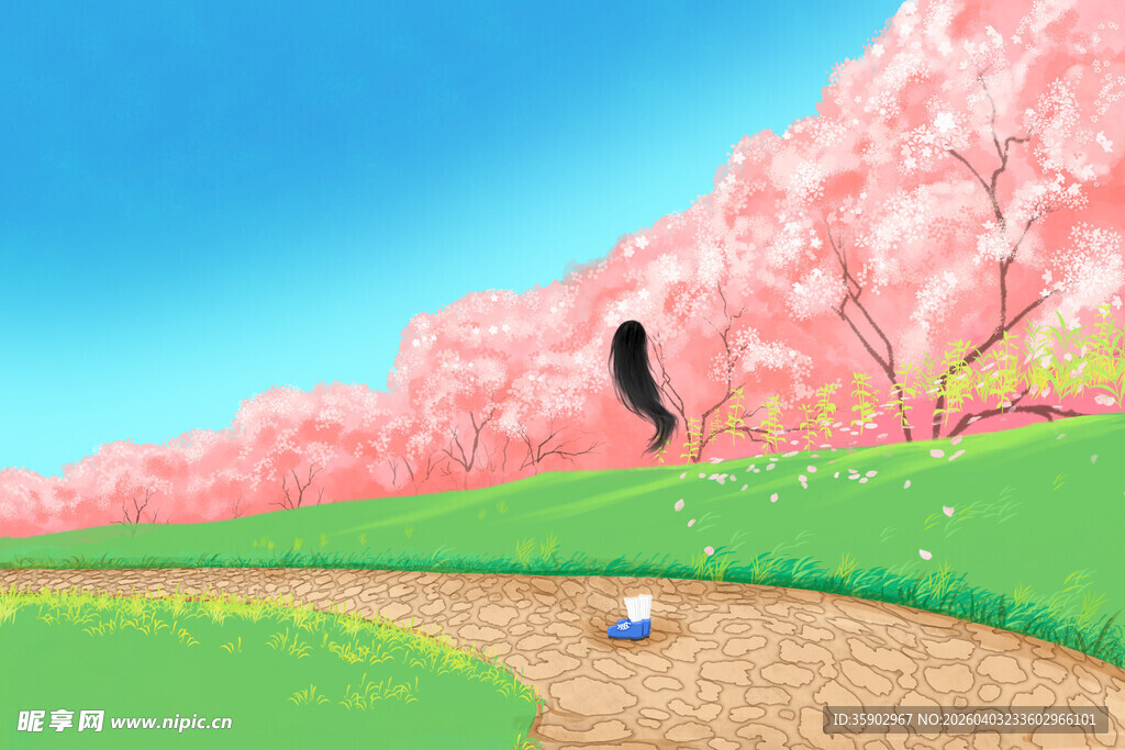 春日樱花下的小球滚动场景