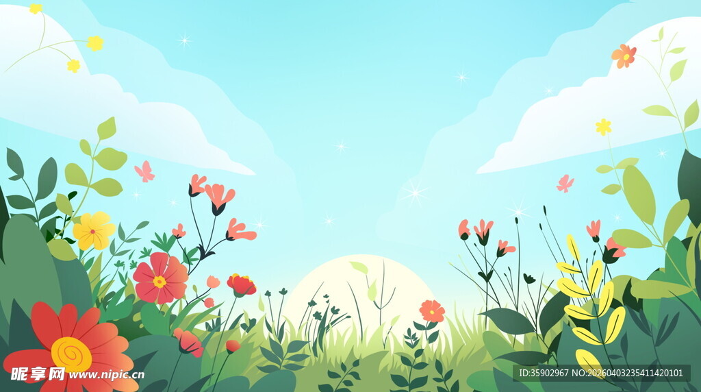 春日烂漫花丛风景图