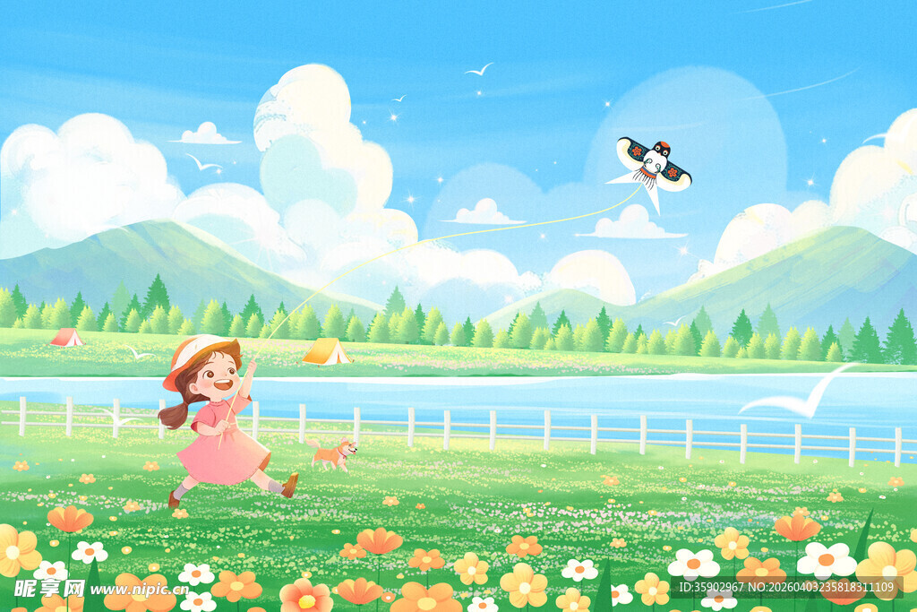 女孩在花海中享受美好时光