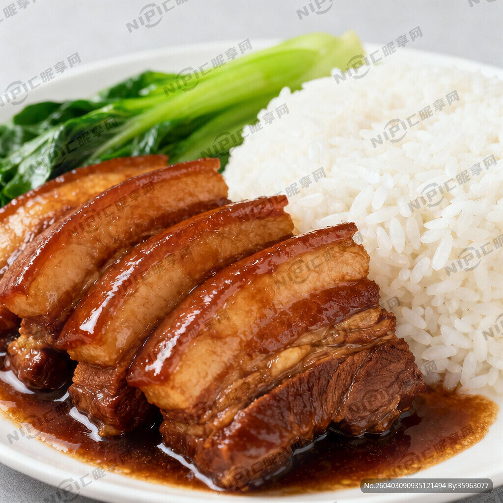 红烧肉带青菜带米饭