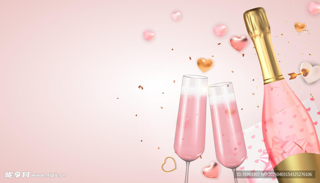 浪漫香槟与粉色气泡场景