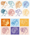 多样风格女性头像插画