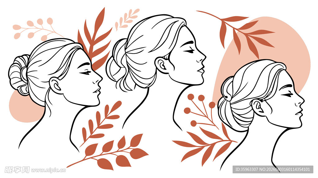 三位女性侧面优雅头像