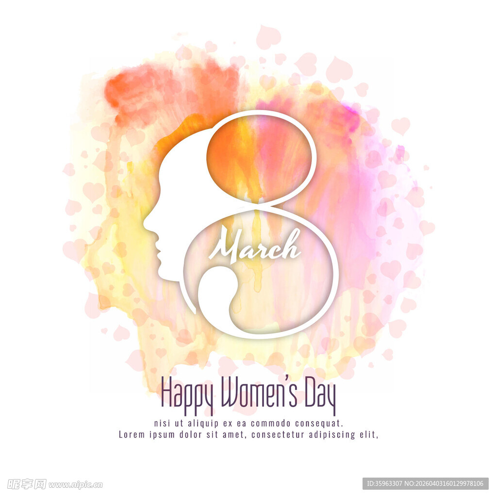 妇女节快乐女性剪影水彩图