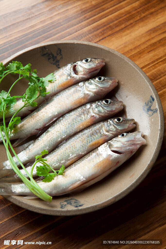 盘中鲜鱼配翠绿香草