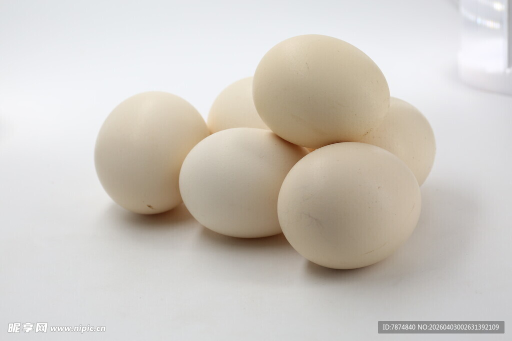 一堆新鲜白鸡蛋