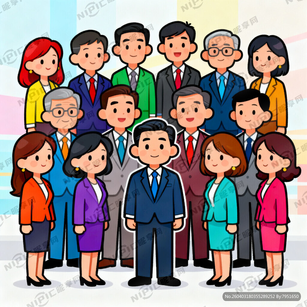 生成一个9男7女的合影全身照 