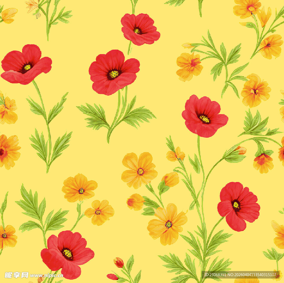 黄色背景花卉图案设计