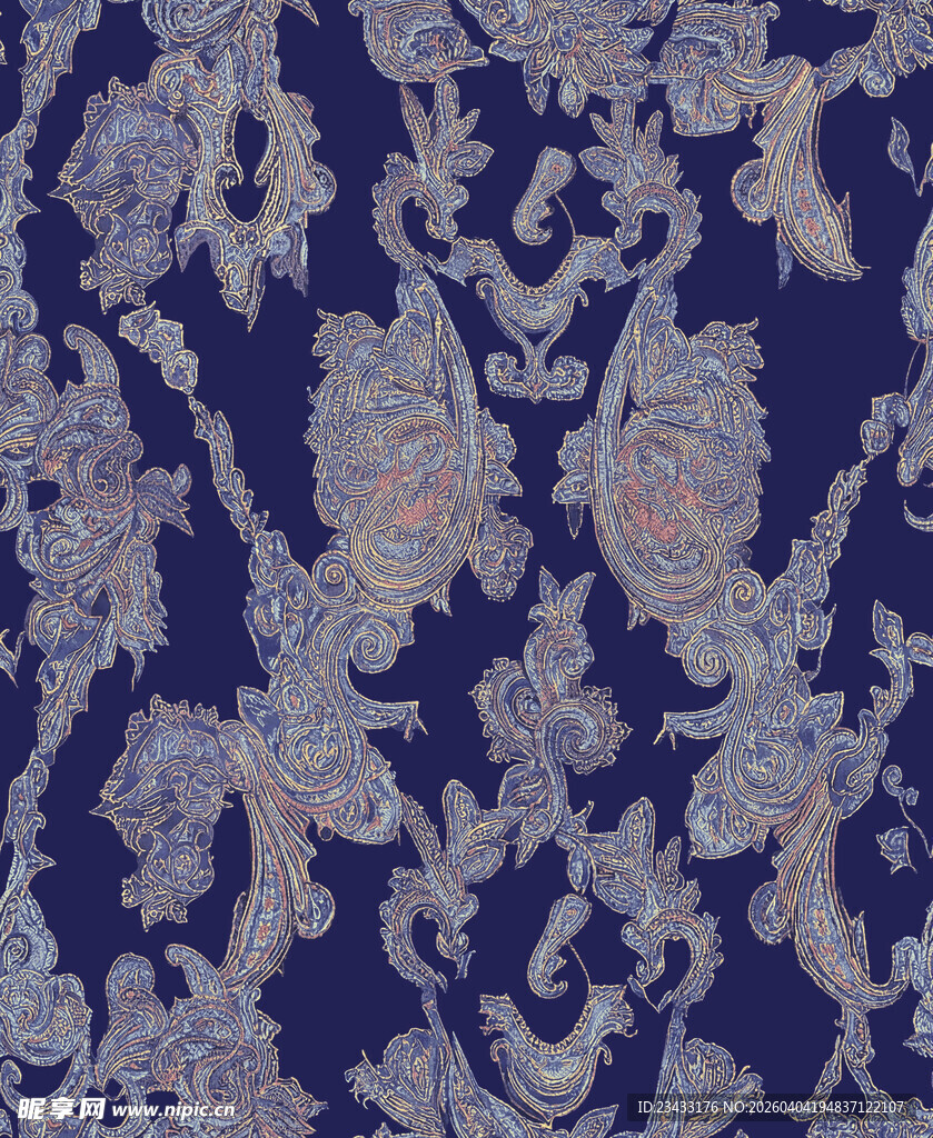 深蓝底精美花纹织物