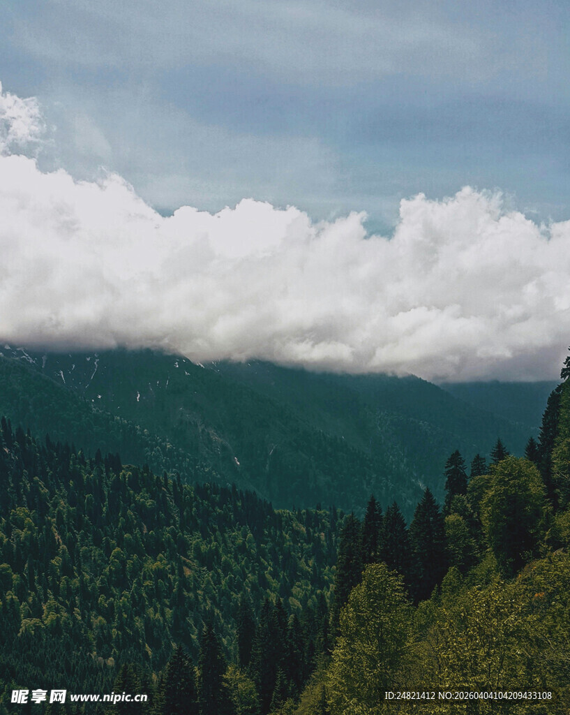 山峦云海间的翠绿景致