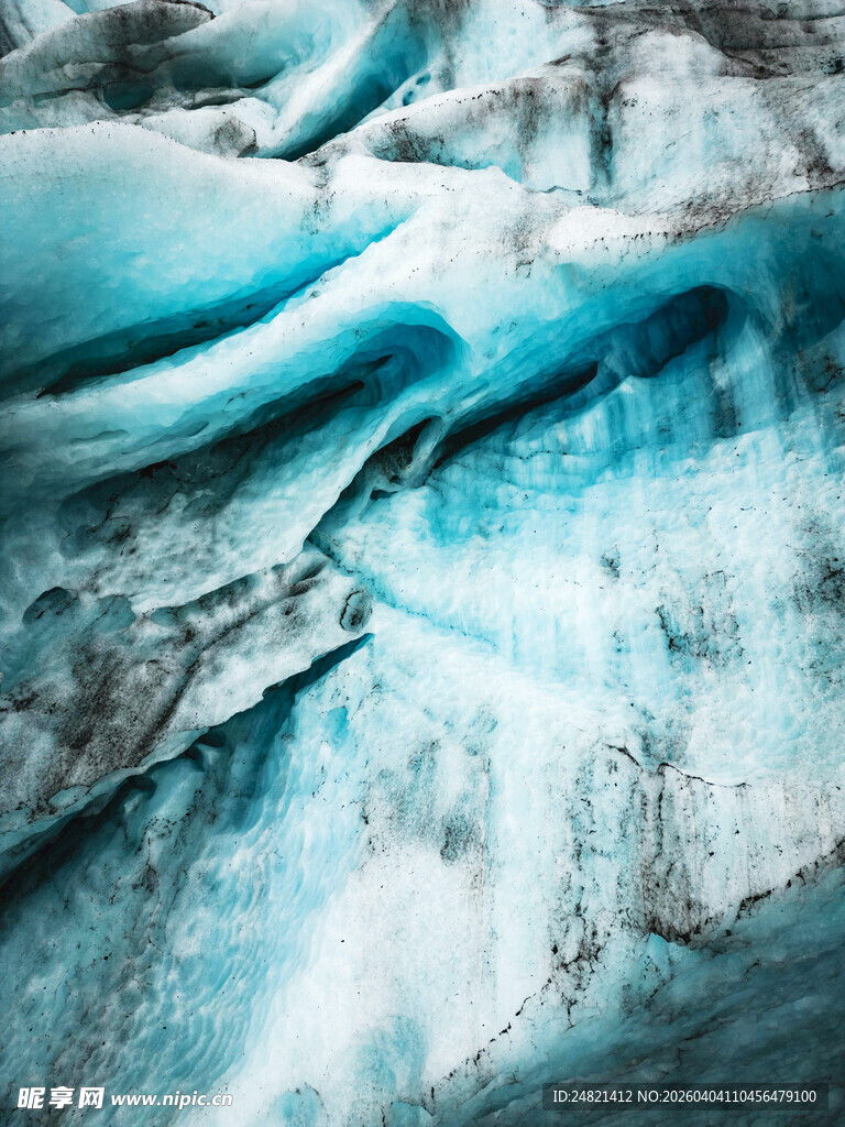 蓝色冰川纹理特写