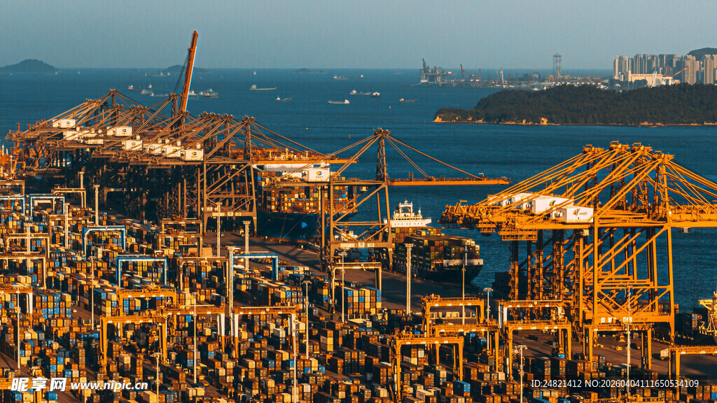 港口繁忙的集装箱起重机