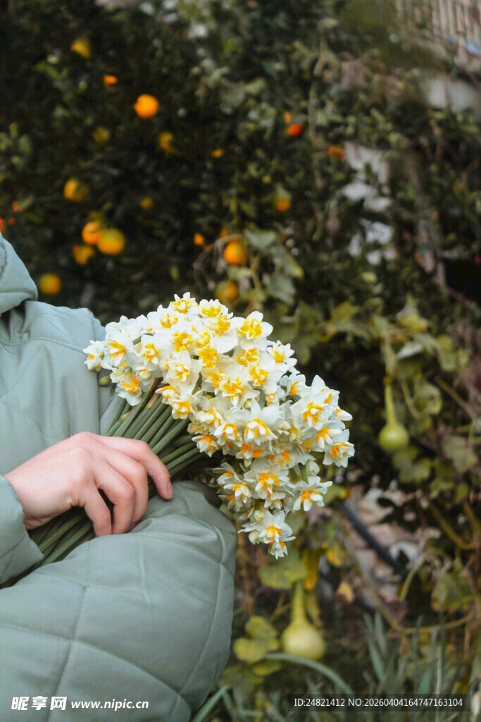 手持雏菊的温馨瞬间