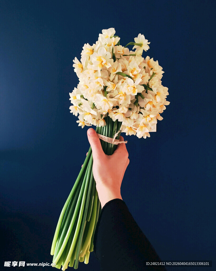 手捧清新白色花束