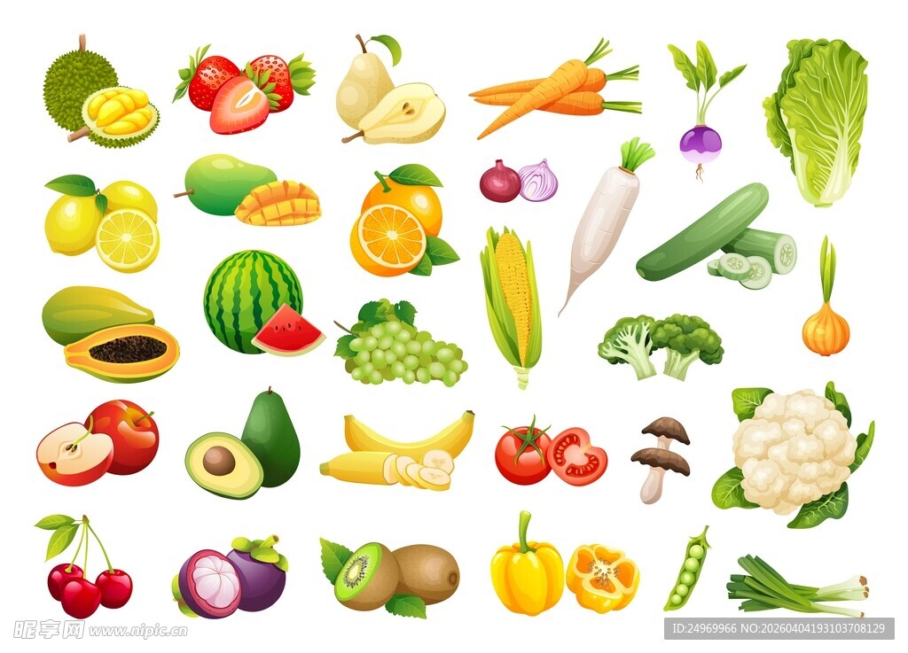 多彩新鲜蔬菜水果集合