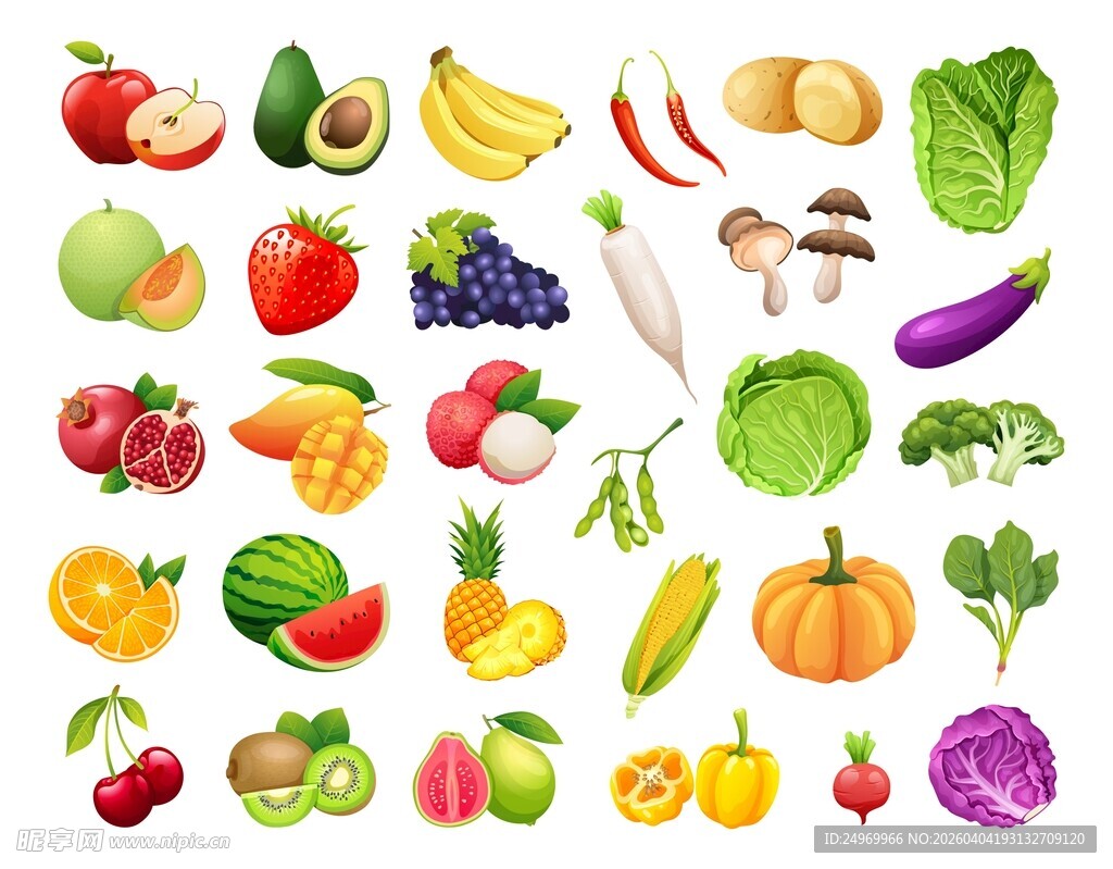 多彩新鲜蔬菜与水果集合