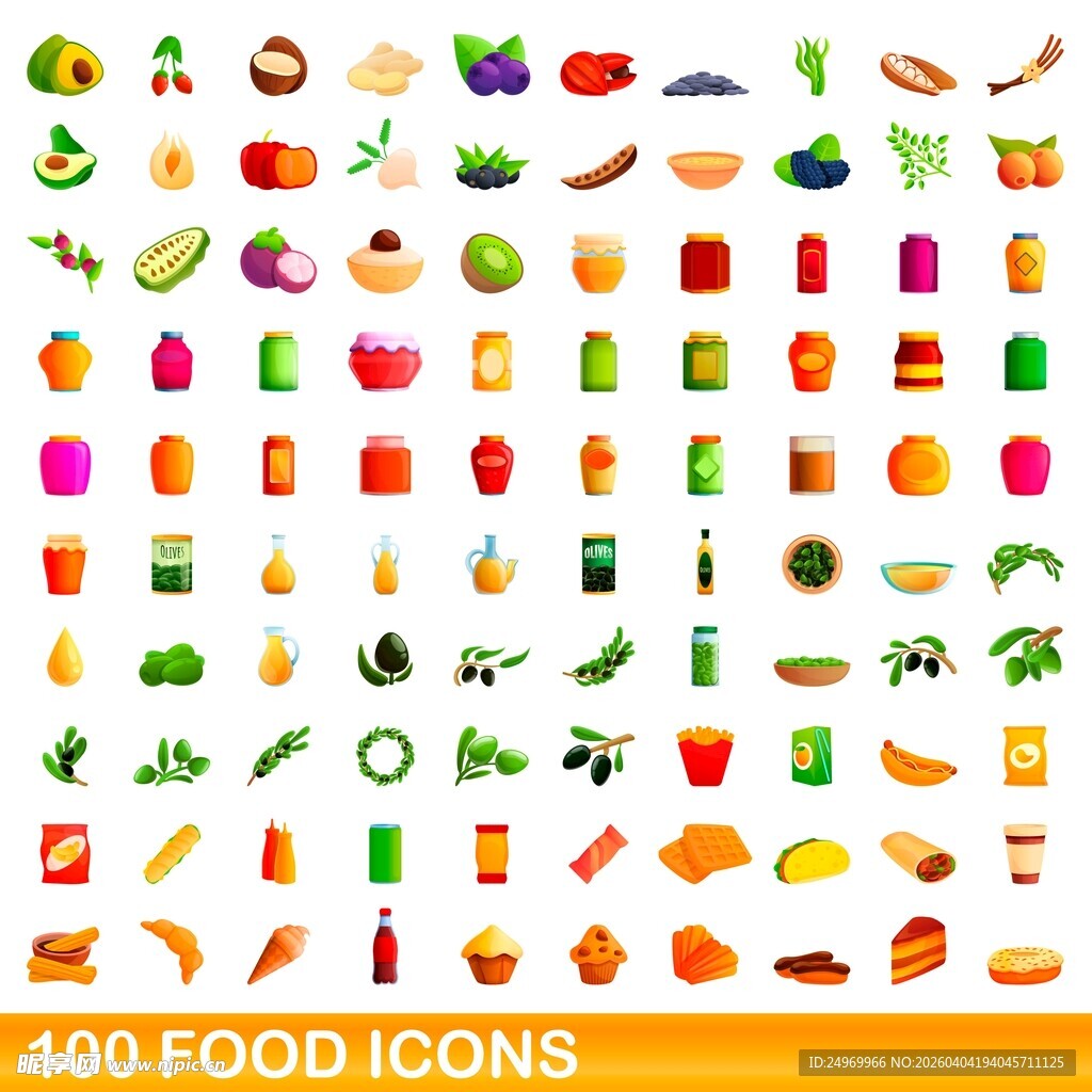 100个多彩食物图标集合
