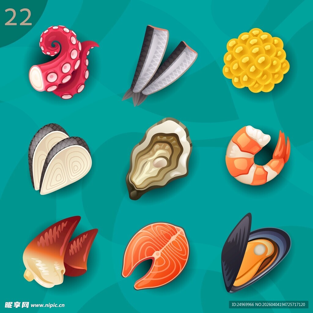 多样海鲜美食图标展示