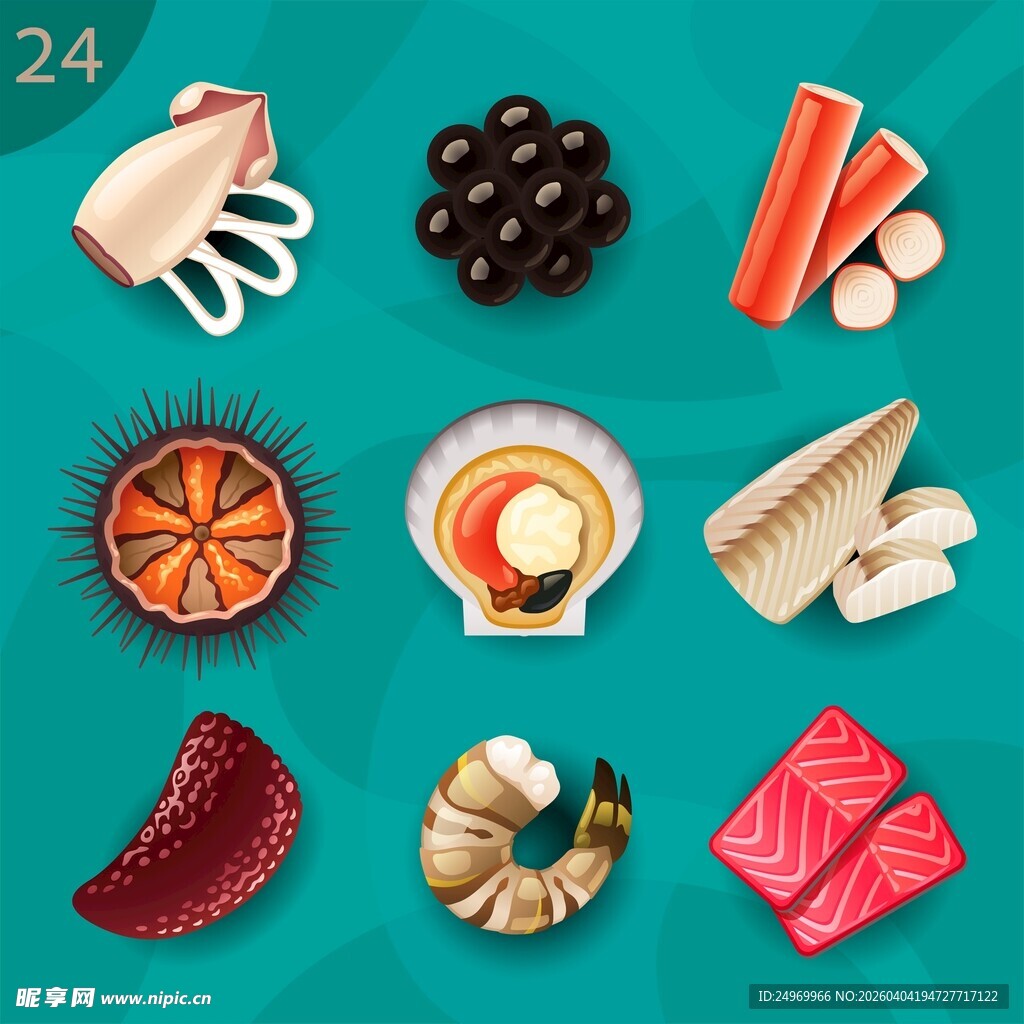 多样海鲜与水果展示