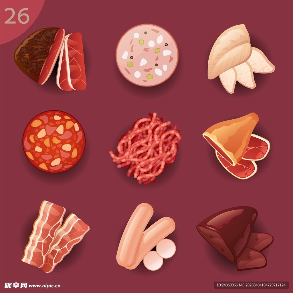 多样美味肉制品集合