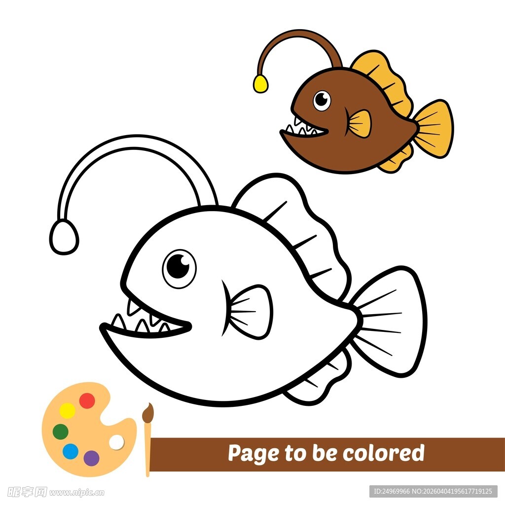 卡通鱼涂色素材