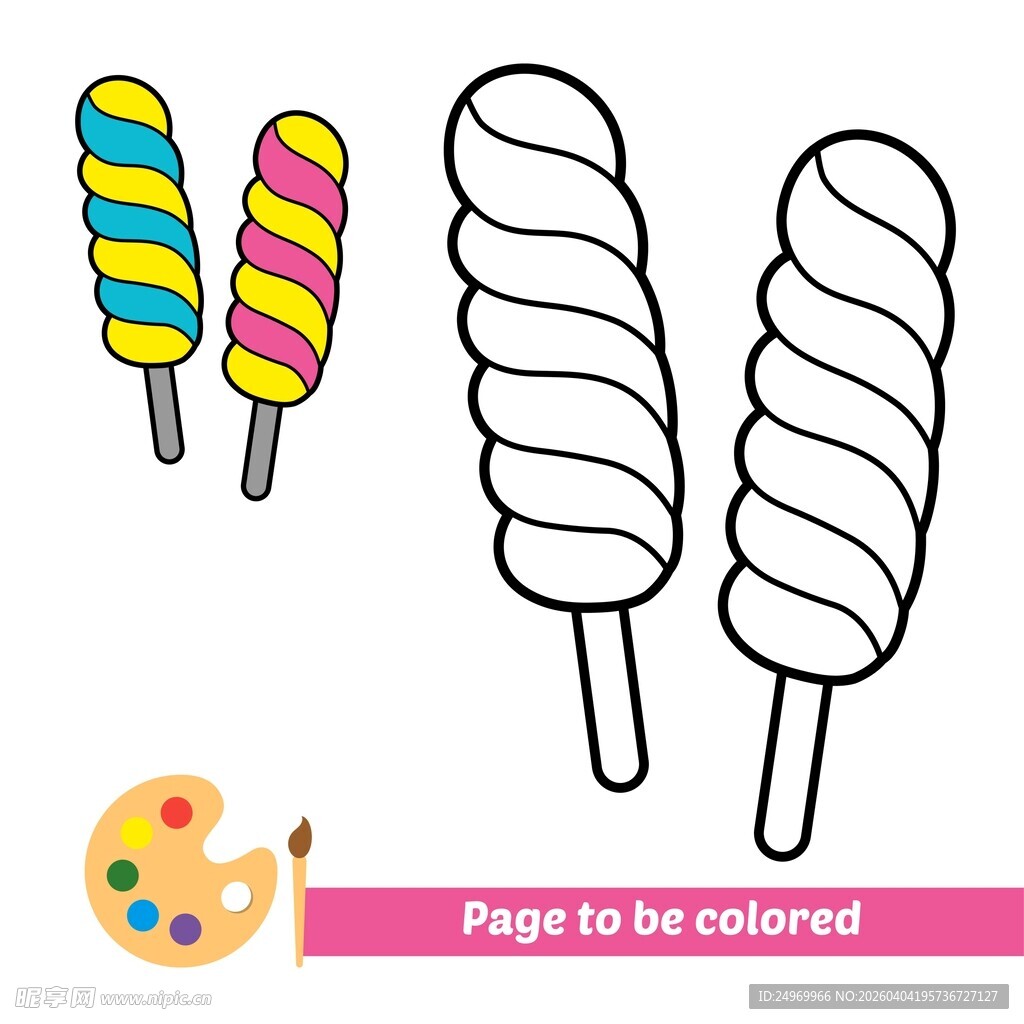 彩色与黑白冰淇淋插画