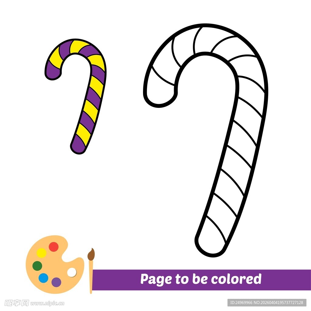 彩色与黑白糖果手杖涂色页