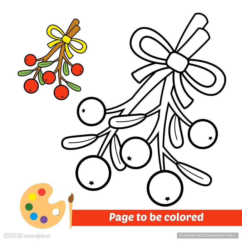 圣诞槲寄生涂色页素材