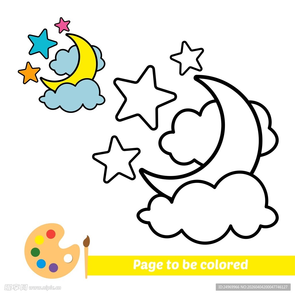 月亮星星云朵卡通简笔画