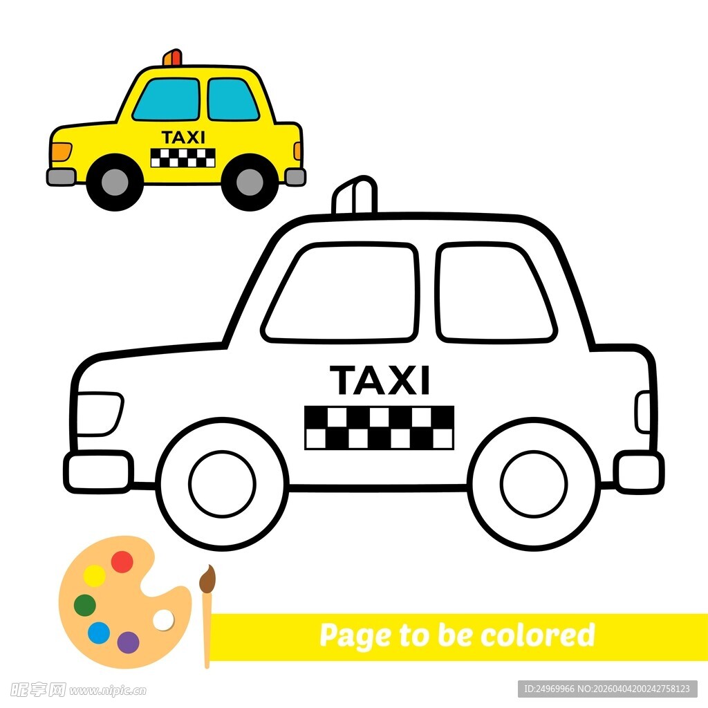 出租车简笔画填色素材