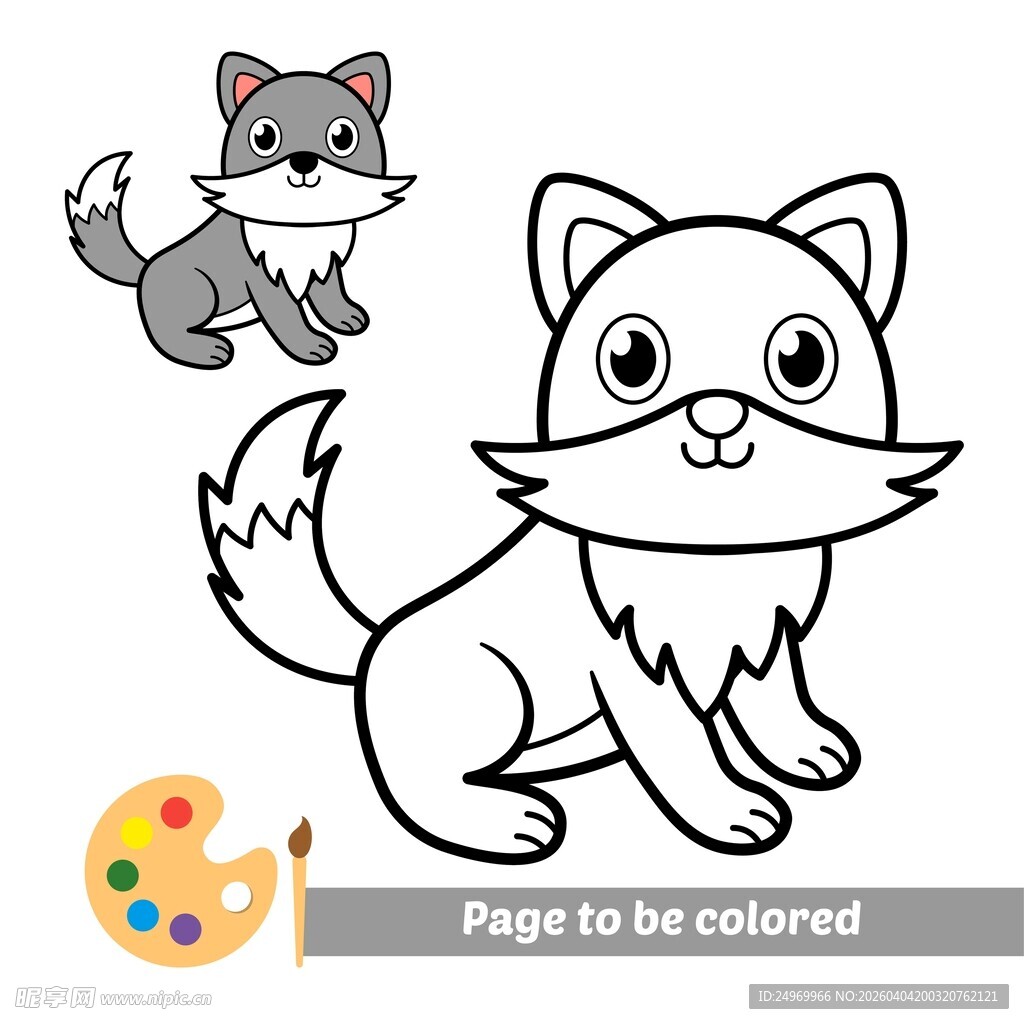 可爱猫咪与小狼涂色图
