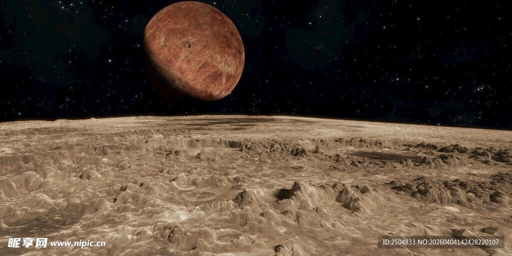 太空中的红色星球与地面