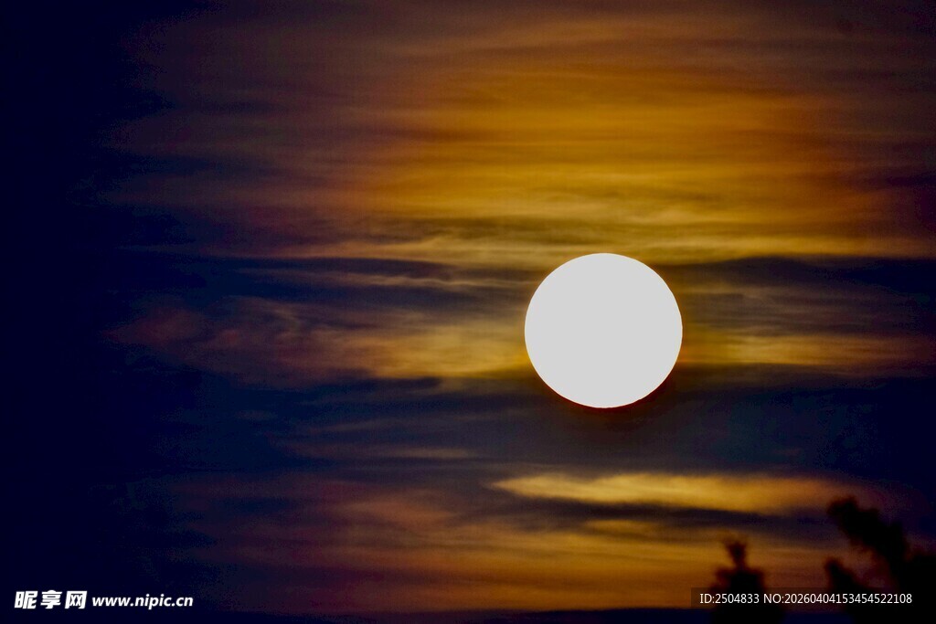 夜幕中高悬的皎洁圆月