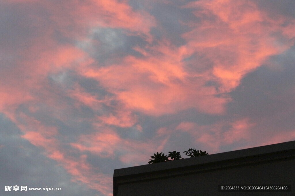 晚霞映照下的建筑物顶部