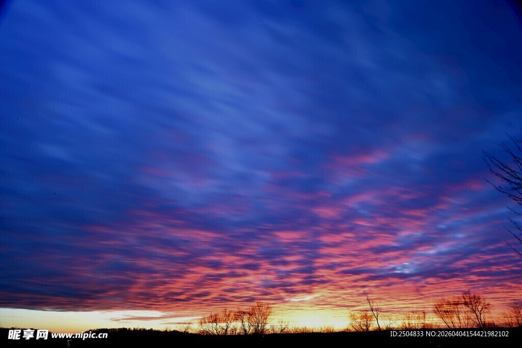 绚丽晚霞下的开阔景致