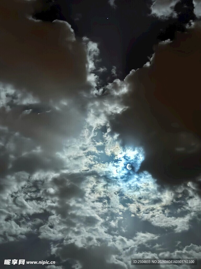 夜空中云隙间的神秘蓝光